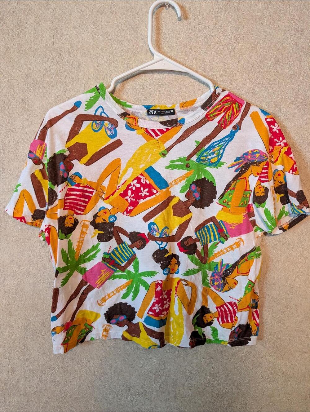 ZARA multicolor diversity short sleeve crop top sz S